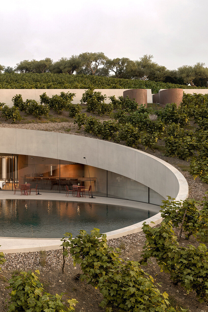 circular cut in the vineyard reveals fotis zapantiotis' underground winery in greece