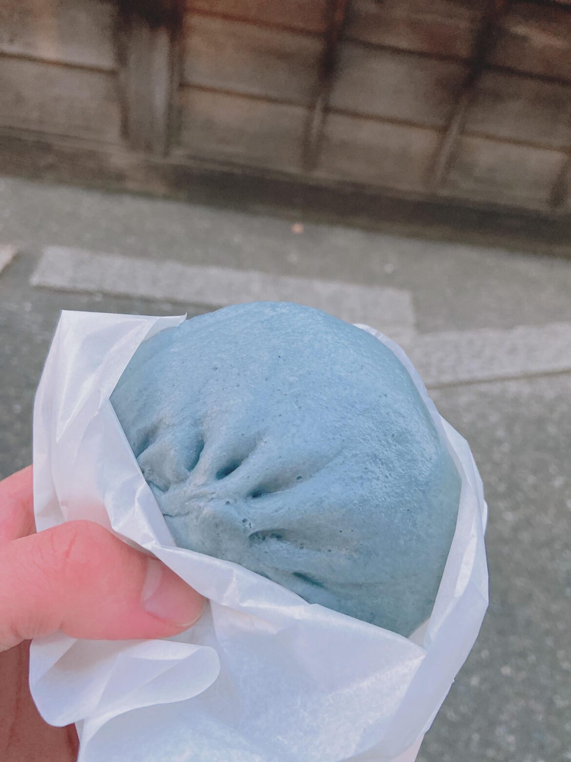 "Denim Bun" A bun in the color of denim sold in Kurashiki, Japan, the birthplace of domestic jeans.