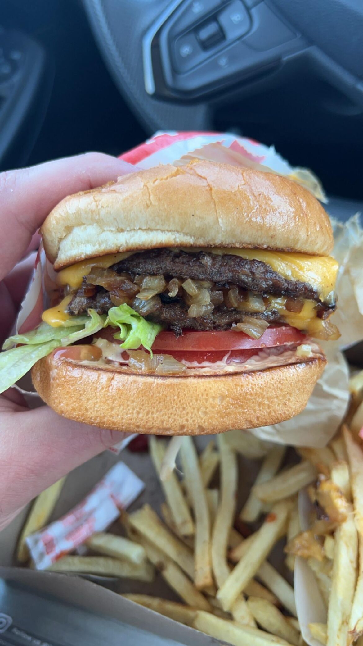 The grilled onions on my in-n-out burger