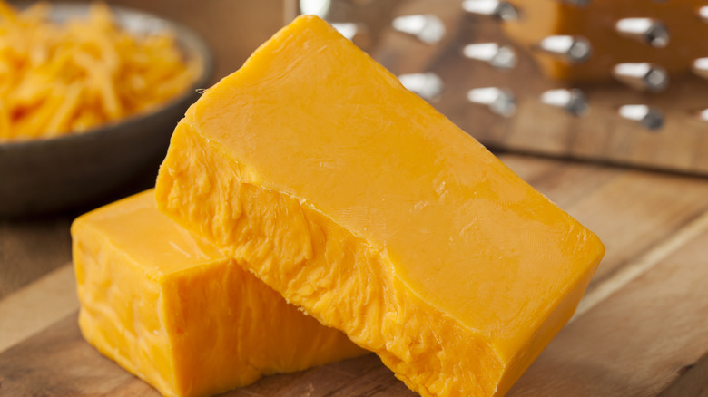 Two slabs of Colby cheese