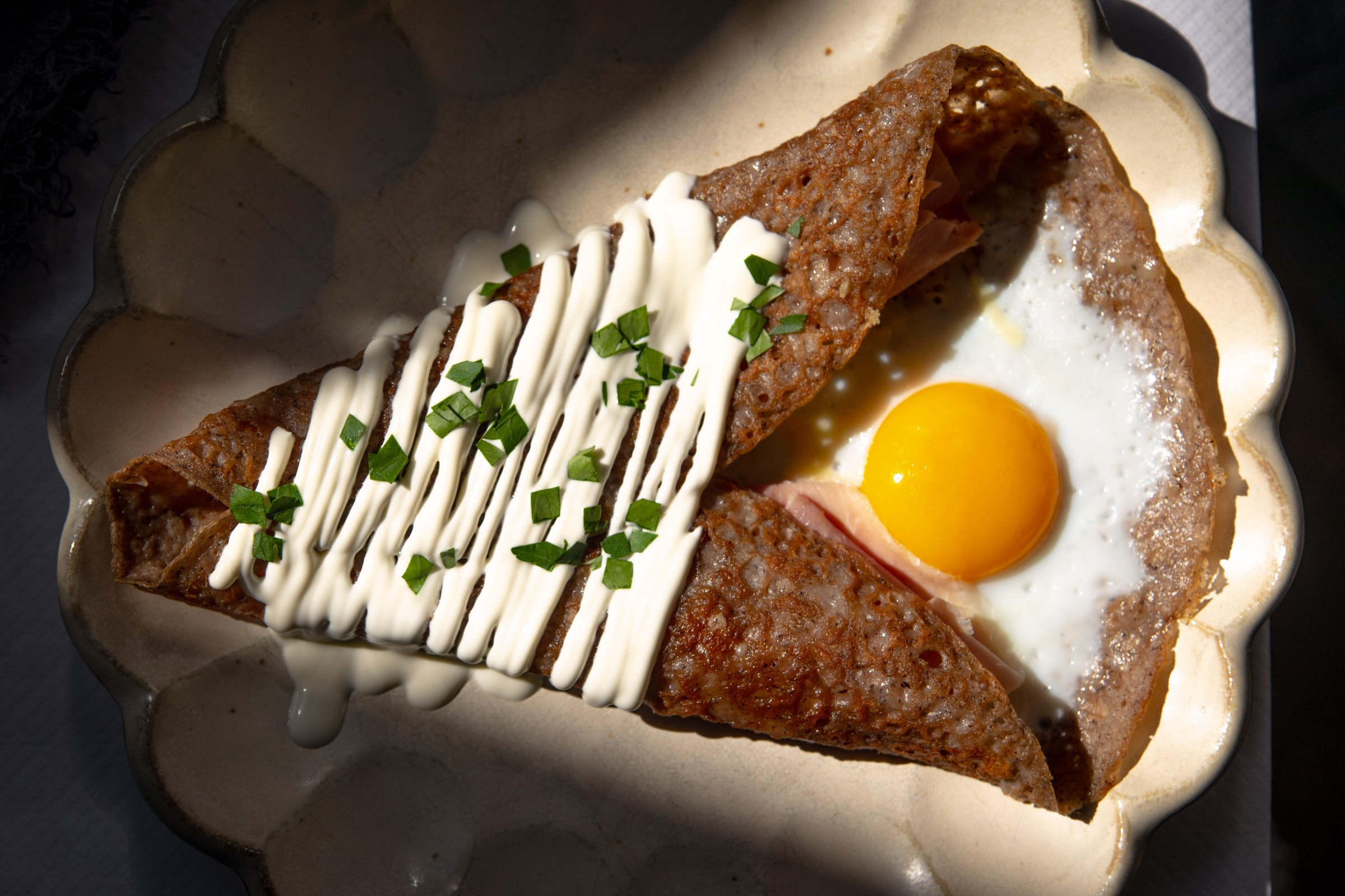 Ham, egg, and cheese crepe at La Mercerie