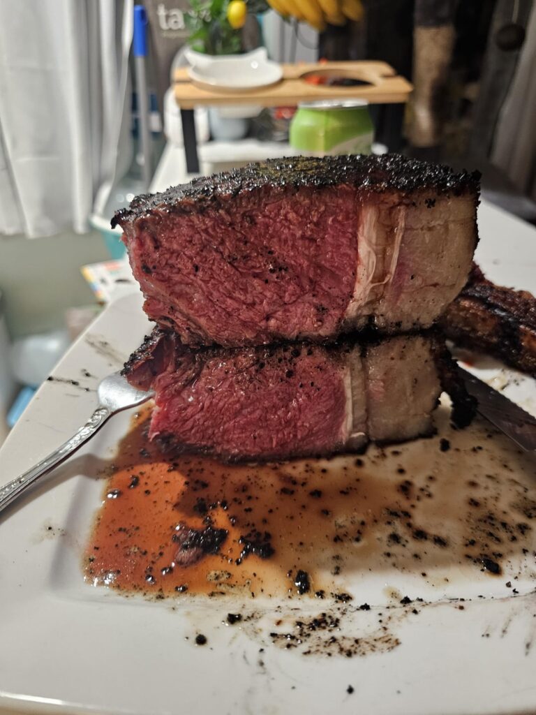 Nailed this one. Costco Prime bone in ribeye on Pitboss.