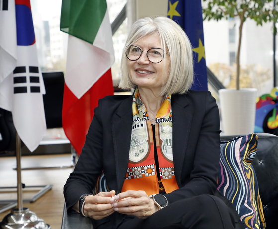 Ambassador of Italy to Korea Emilia Gatto speaks during an interview with the Korea JoongAng Daily at the Italian Embassy in Yongsan District, central Seoul, on Oct. 28. [PARK SANG-MOON]