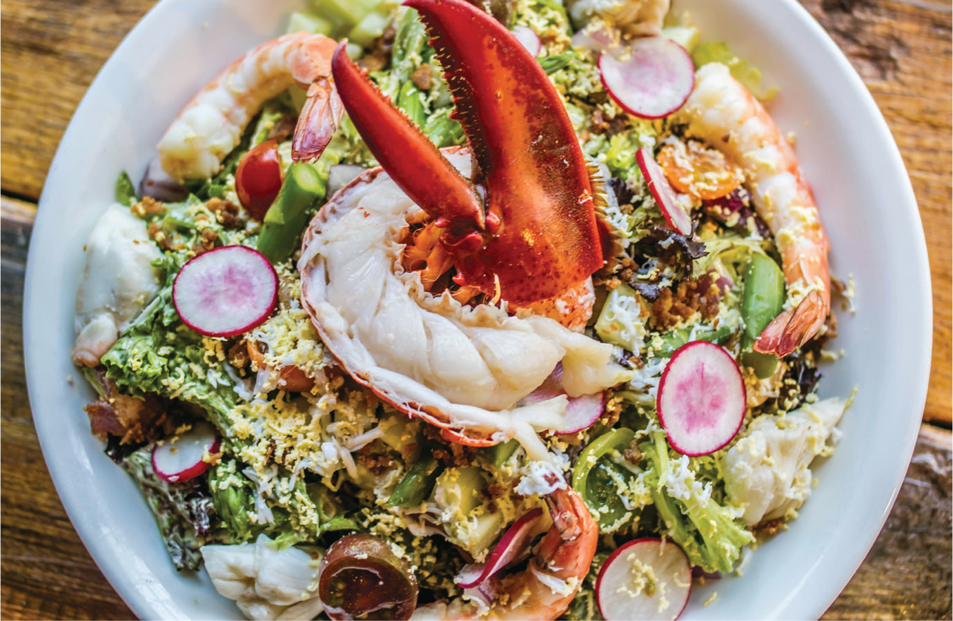 The Columbus Inn in Wilmington has a creative take on the Cobb salad, with chilled lobster, jumbo shrimp, and lump crab.