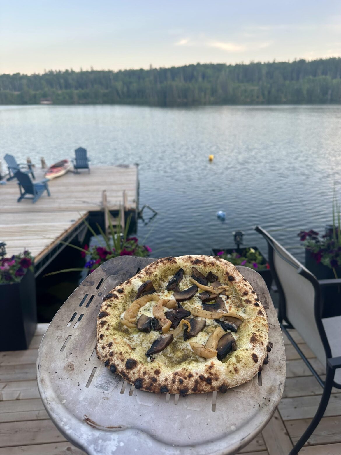 Eggplant, portabella mushroom, pesto and mozza