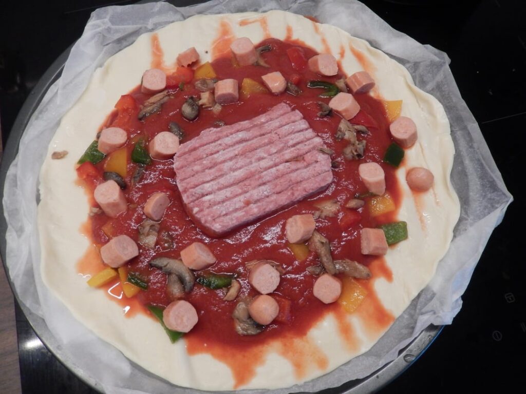 Whole frozen steak on Pizza