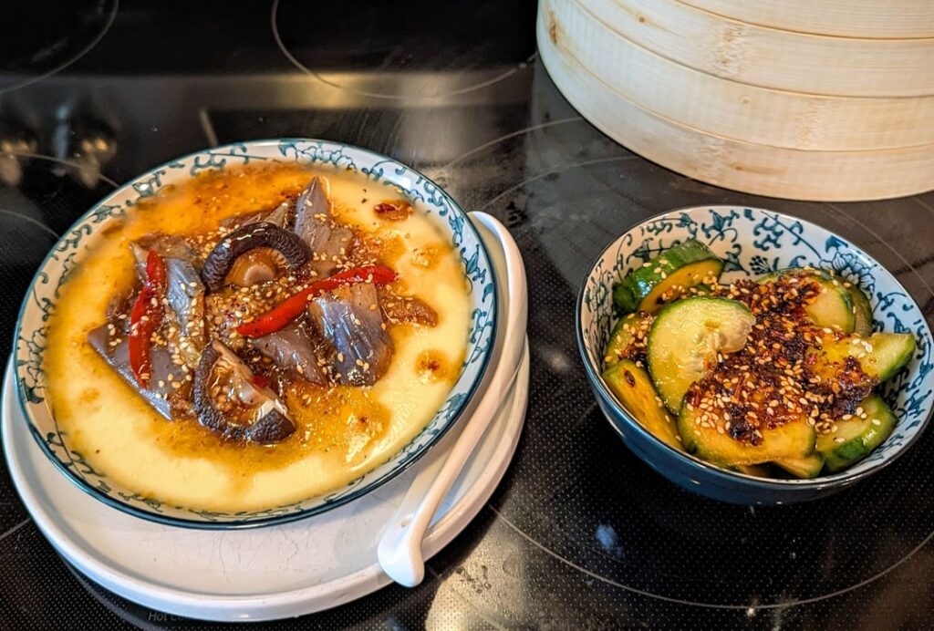 Eggplant Chawanmushi and Cucumber salad
