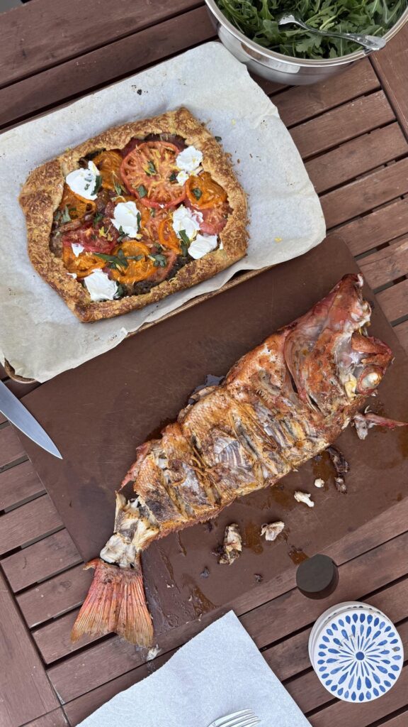 Santa Barbara Vermillion on the blackstone with heirloom tomato gallete by my girlfriend. Delicious!!