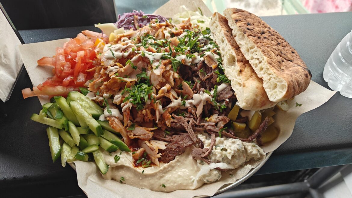 Shawarma mix platter from OMG shawarma by Washington sq park