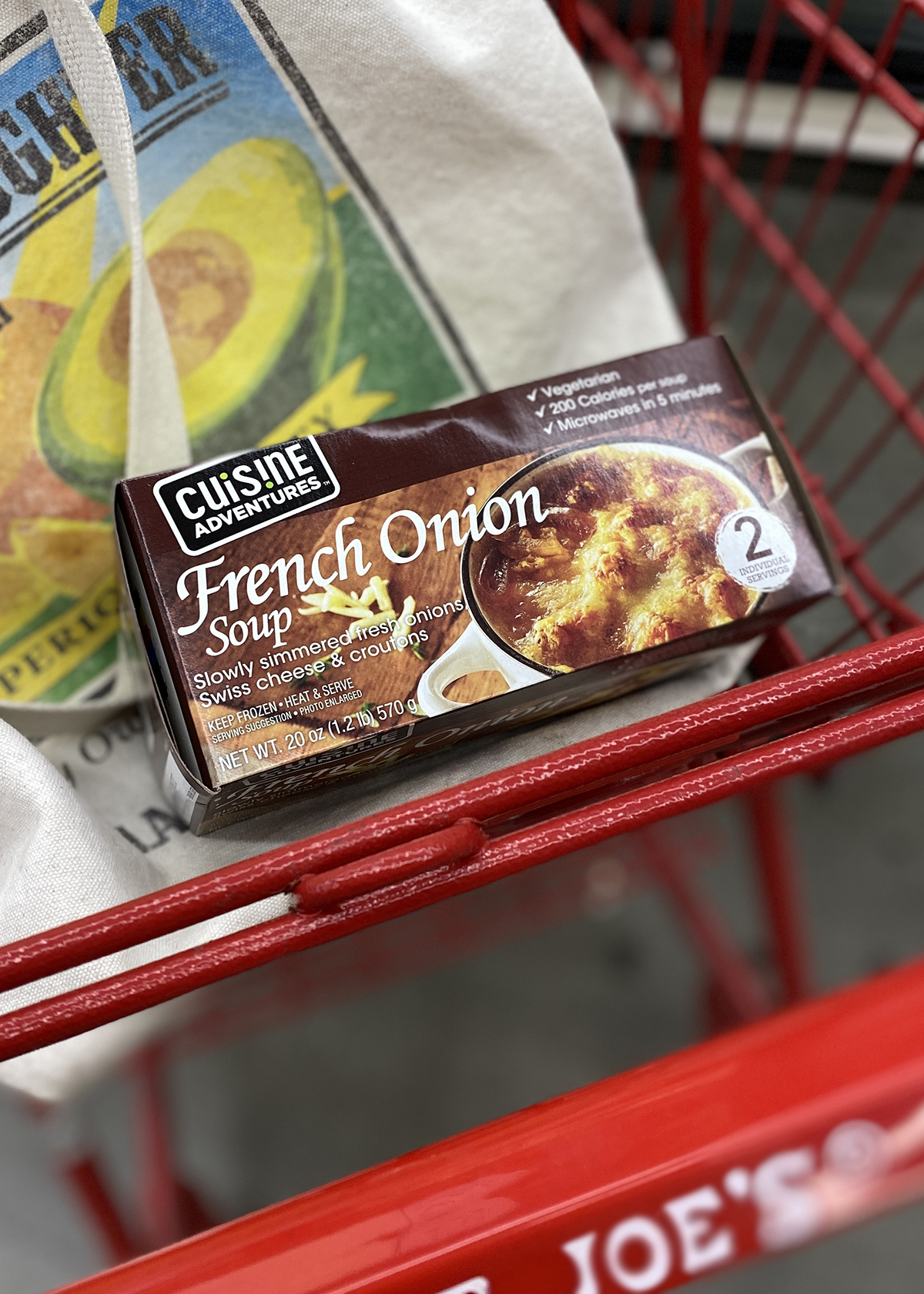 french onion soup, frozen at trader joe's in cart