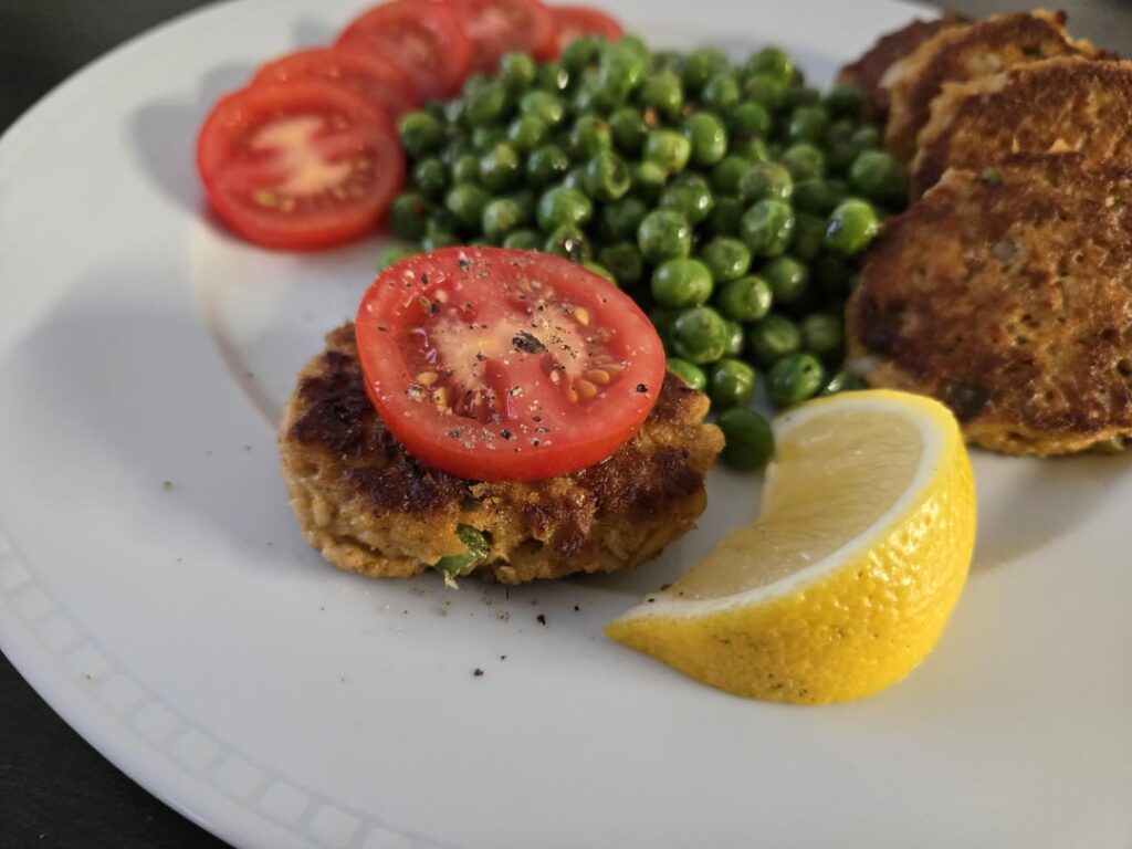 Dressed up one of my older classics: canned salmon pancake Dressed up one of my older classics: canned salmon pancake
