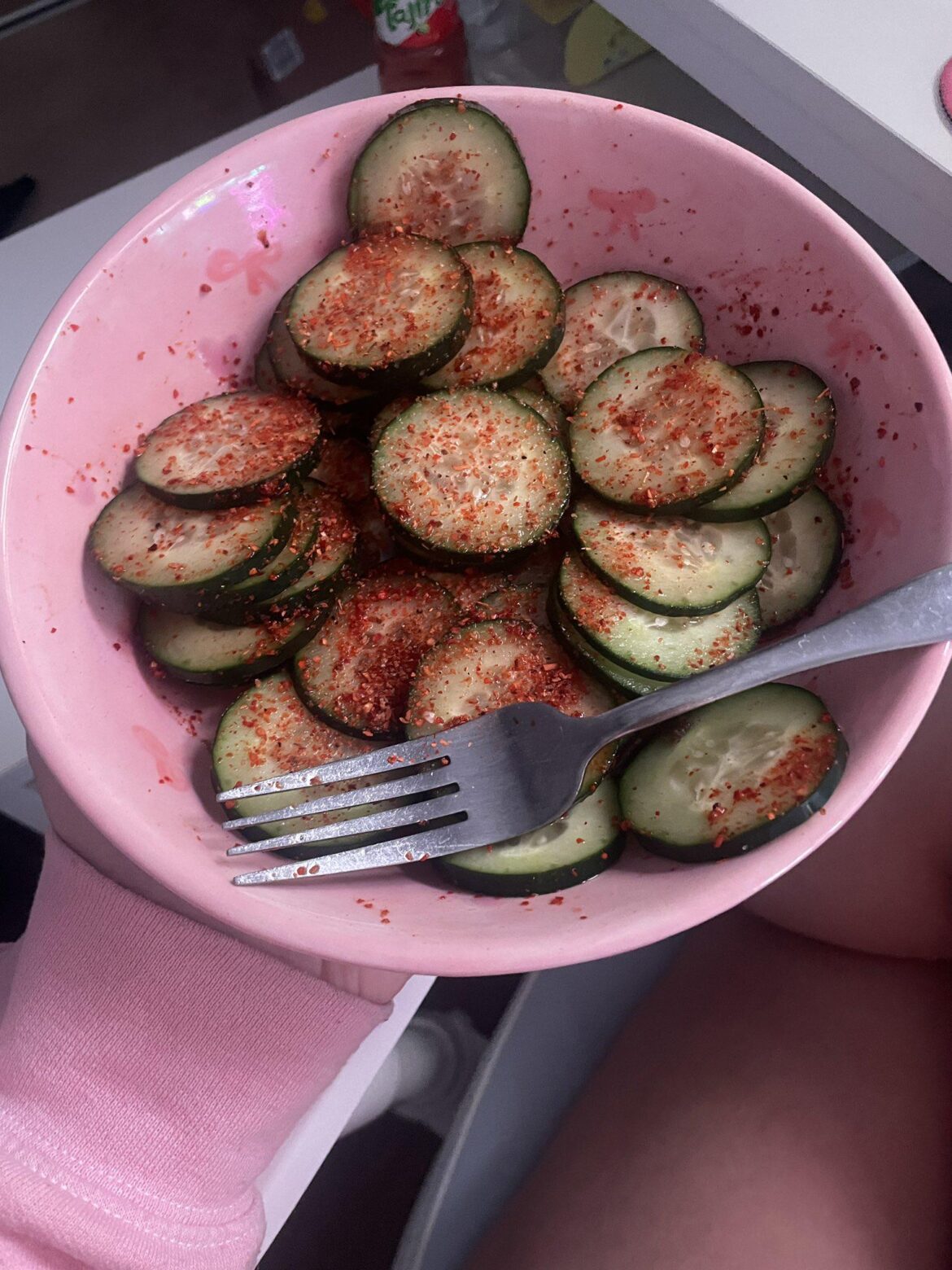 Cucumber, lime juice and tajin... keeps you cool, super tasty and it's really low calorie :)