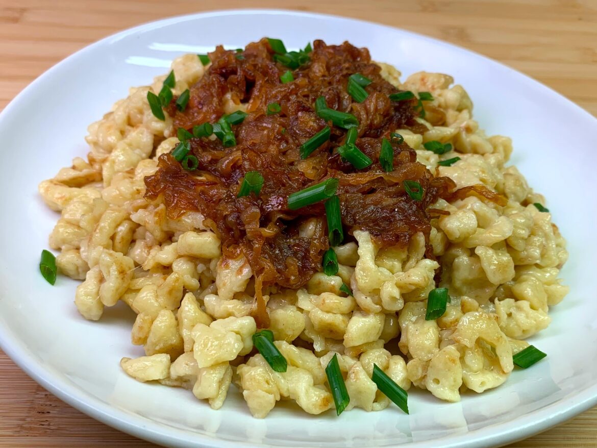 Caramelized Onions over Kaesespaetzle