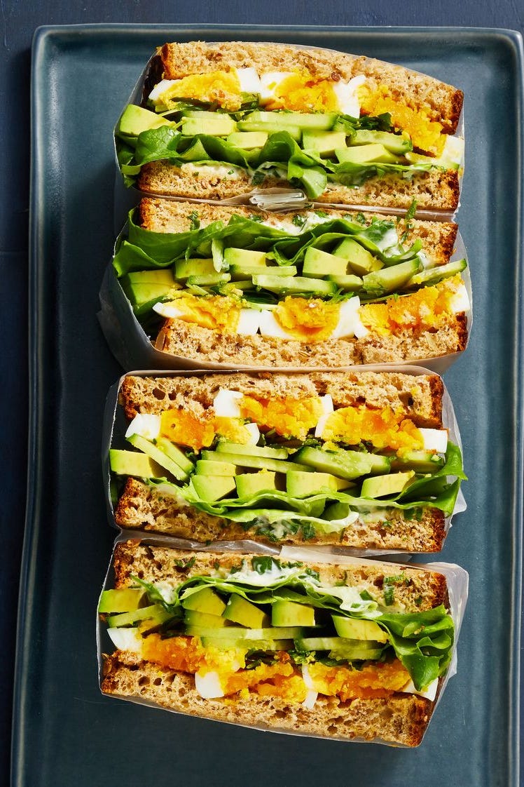 green goddess egg sandwiches with hard boiled eggs and avocados