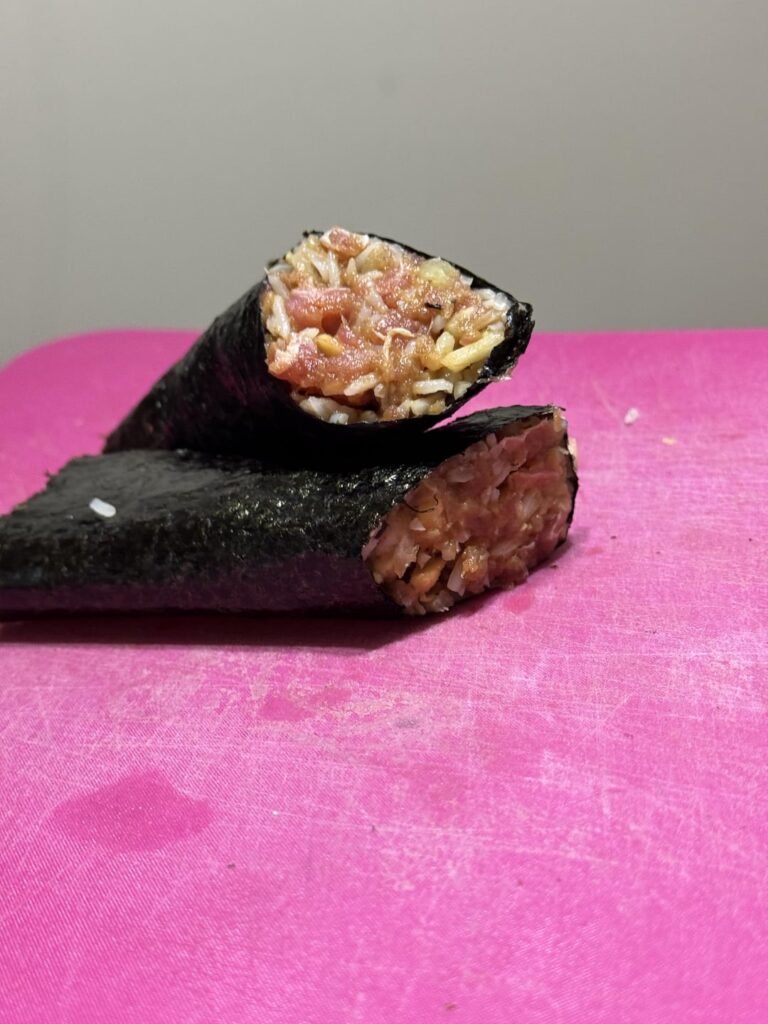 homemade spicy tuna hand rolls