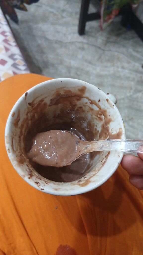 1 mug 300ml chocolate pudding with almonds(optional) 140 cal