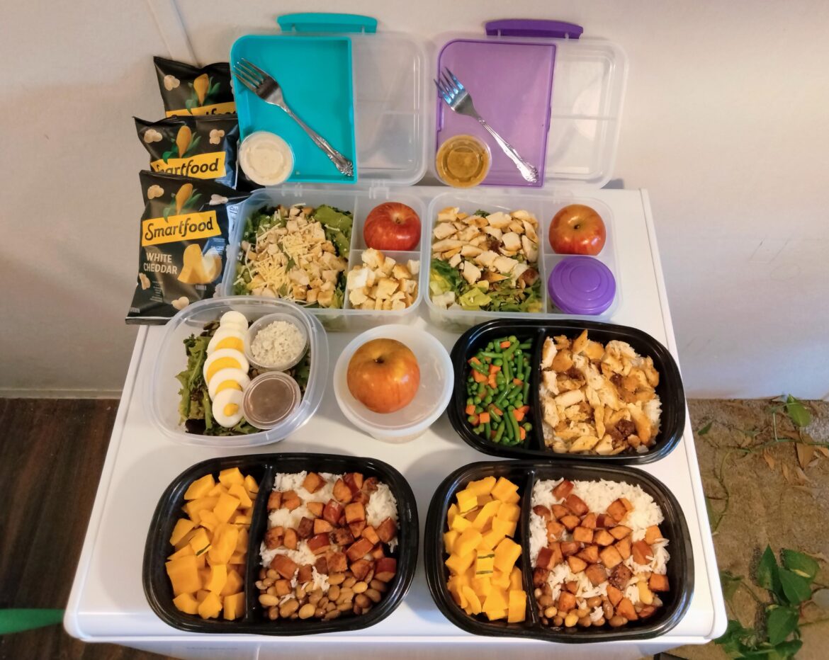 I work 12-to-14 hour shifts so I eat all my food at work on those days. So here’s my prep for this week: chicken and rice with mixed veggies, sausage, beans and rice, squash, beet salad with blue cheese and egg, chicken caesar salad, apples and peanut butter, and a popcorn snack for the commute. I work 12-to-14 hour shifts so I eat all my food at work on those days. So here's my prep for this week: chicken and rice with mixed veggies, sausage, beans and rice, squash, beet salad with blue cheese and egg, chicken caesar salad, apples and peanut butter, and a popcorn snack for the commute.