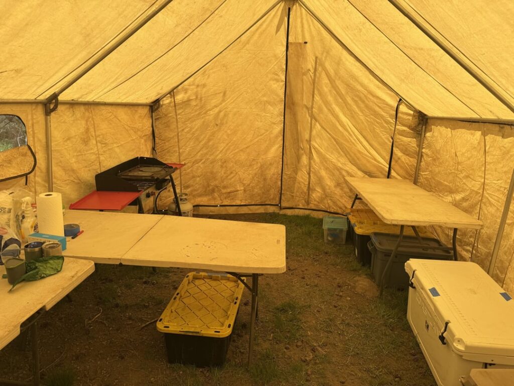 My humble kitchen I cook out of for the nonprofit I work for (and the views from the campground where I’m set up).