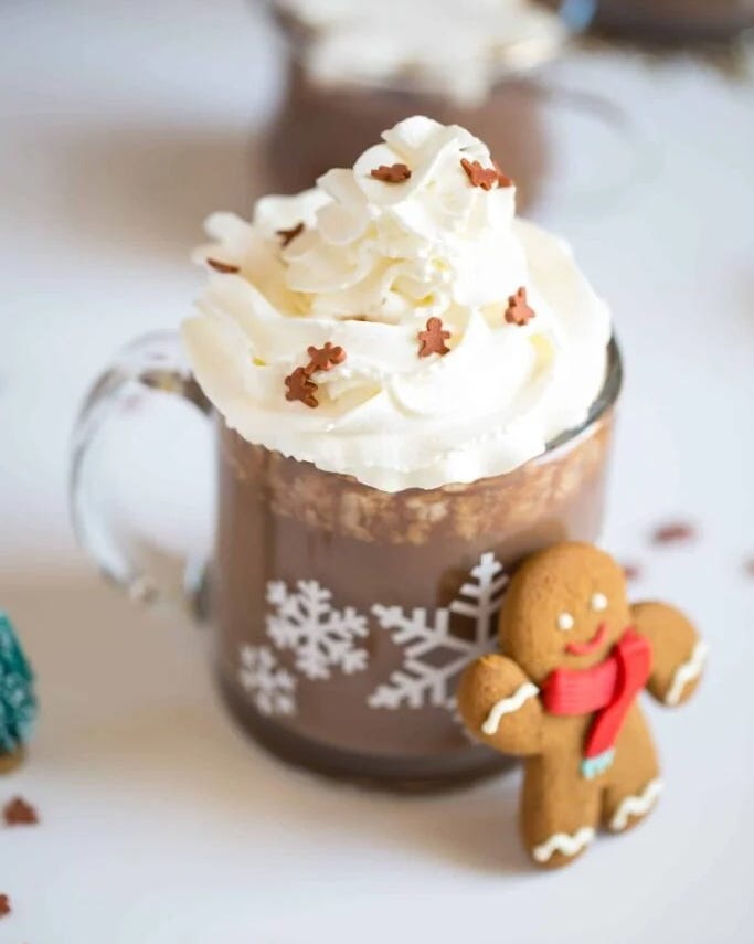 gingerbread hot chocolate with gingerbread cookies