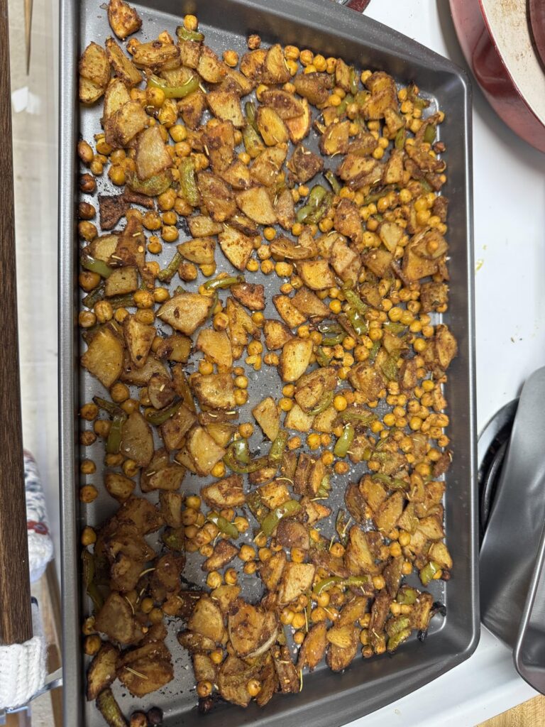 Roasted chickpeas and potatoes.