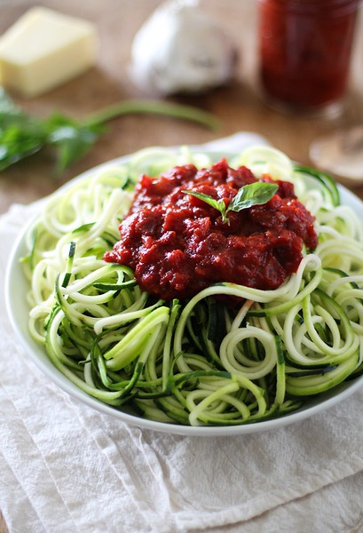 Zucchini Pasta with Beet Marinara