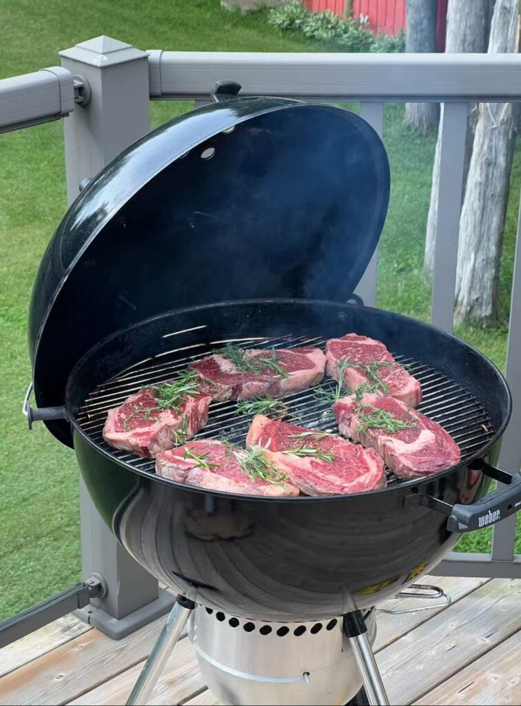 Beef on Weber - rub with salt, thyme and coarse pepper. Monitored with Typhur sync dual. Turned out much better than expected.