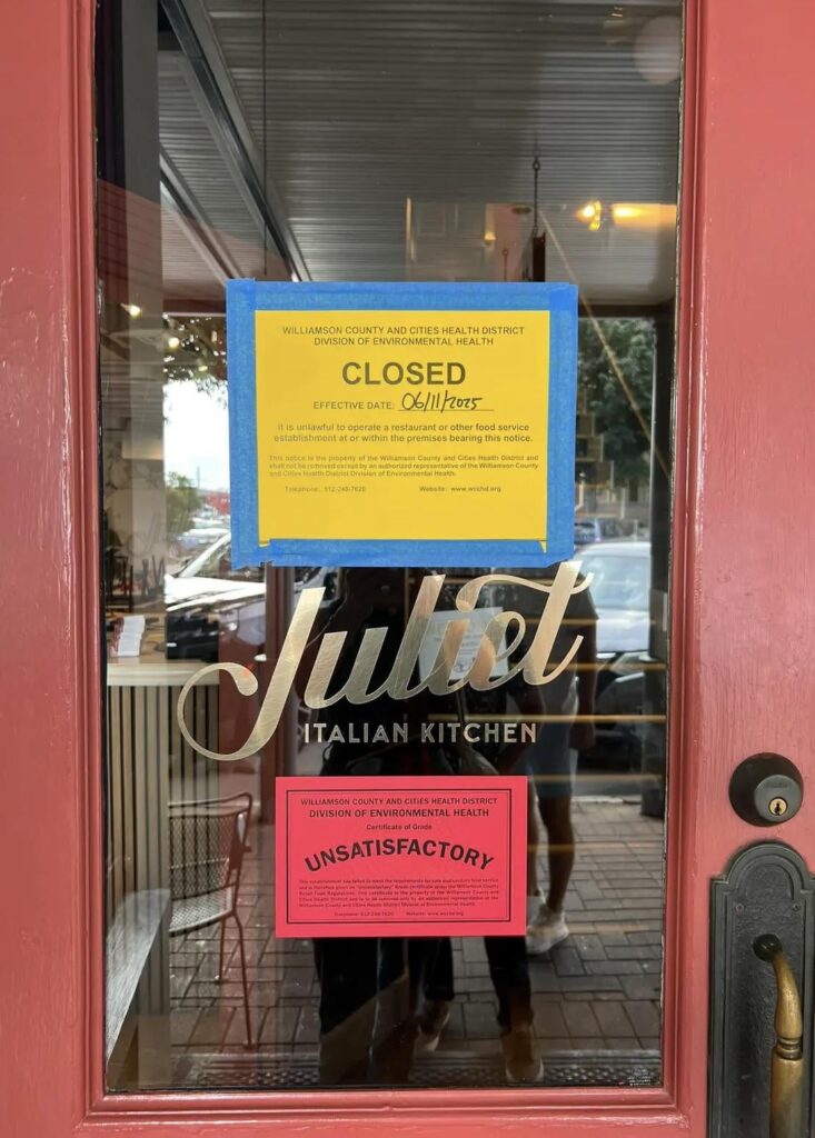 Juliet Italian Kitchen Fails Health Inspection