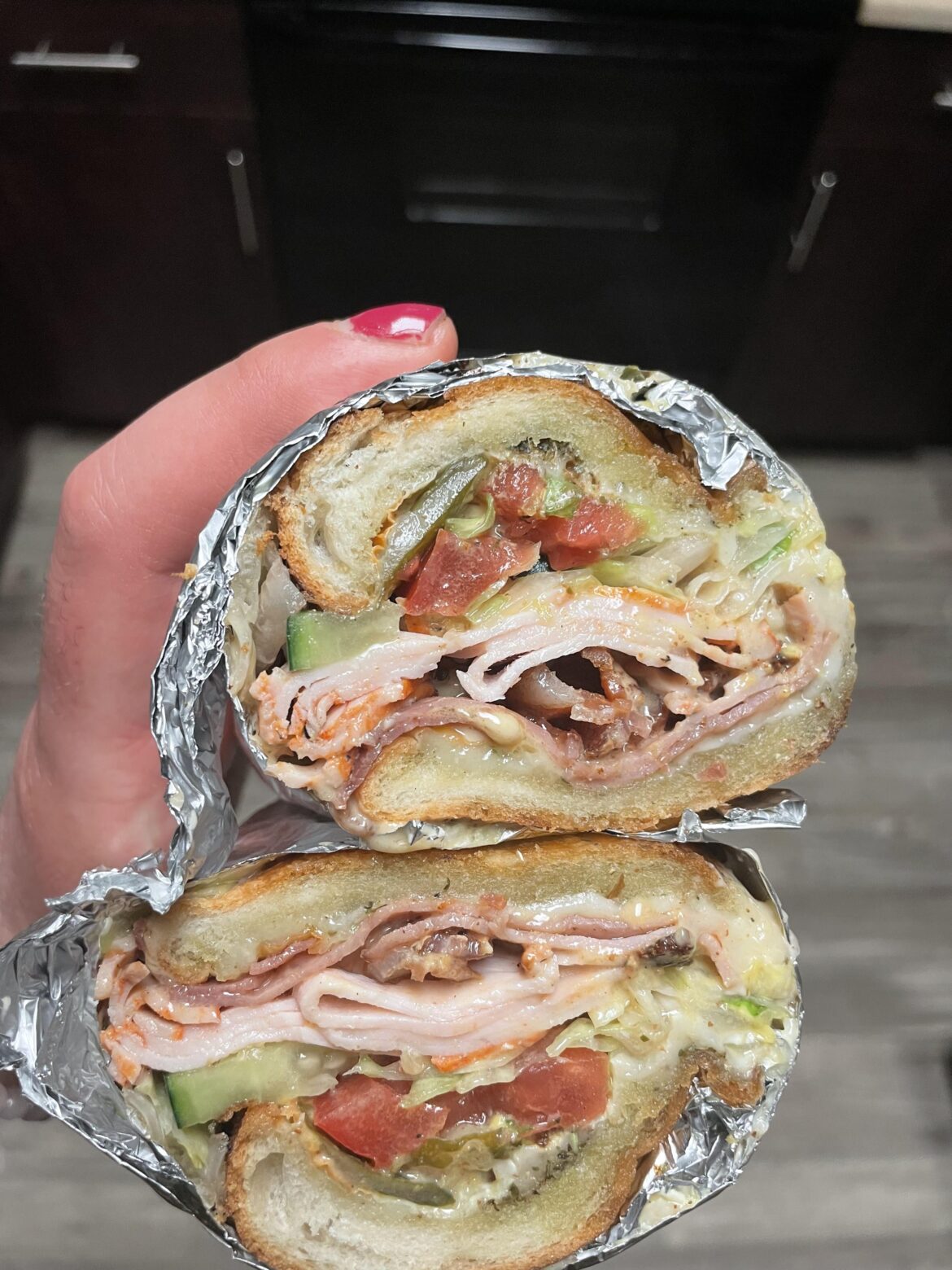 Homemade Turkey+Bacon+Ham on a Toasted Hoagie With Melted Cheese