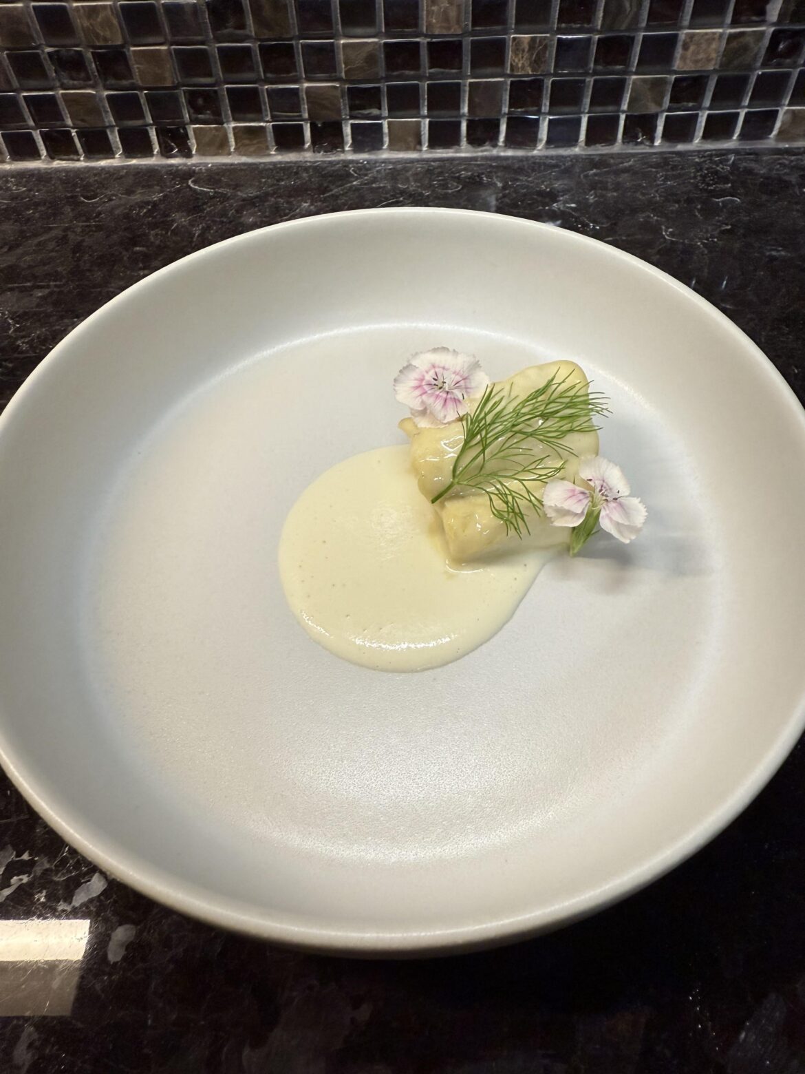 Pickerel Poached in a Pernod Cream Sauce w/ Onion Soubise