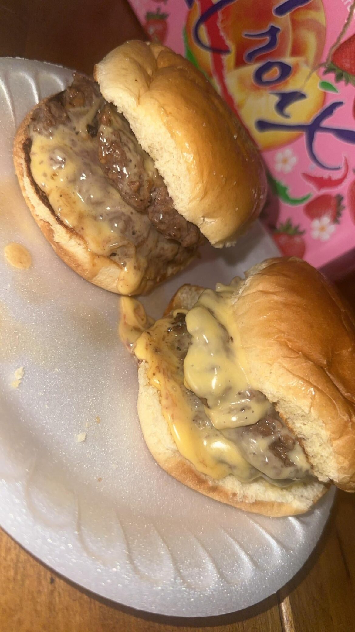 Two double cheeseburgers 80/20 brisket chuck blend