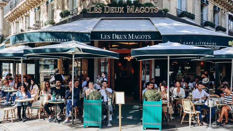 The exterior of Les Deux Magots in Paris, France