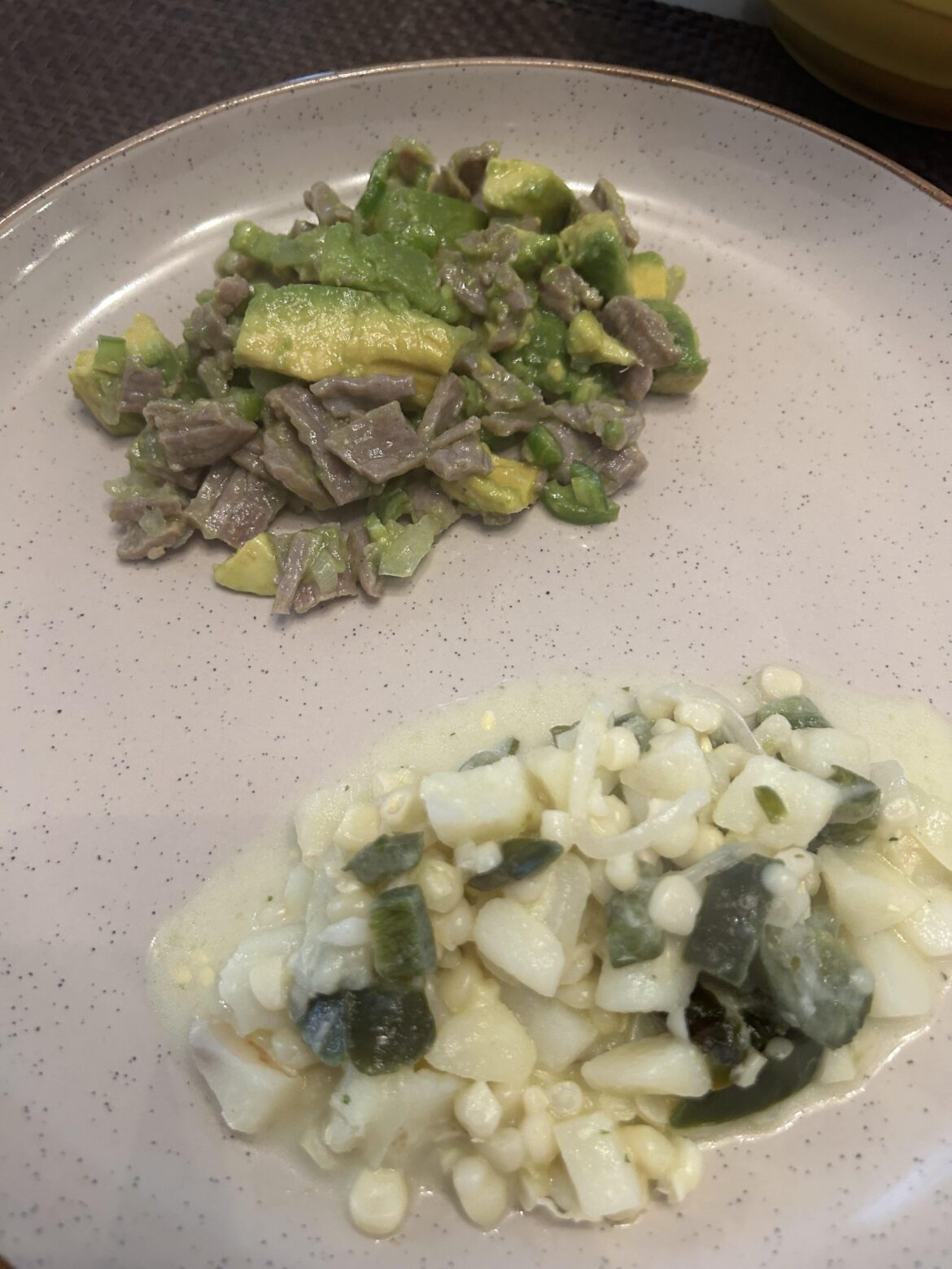 Ceviche de cecina y rajas con elotes