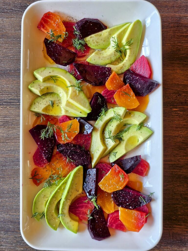 Beet salad, giant asparagus and mushroom pasta dinner Beet salad, giant asparagus and mushroom pasta dinner
