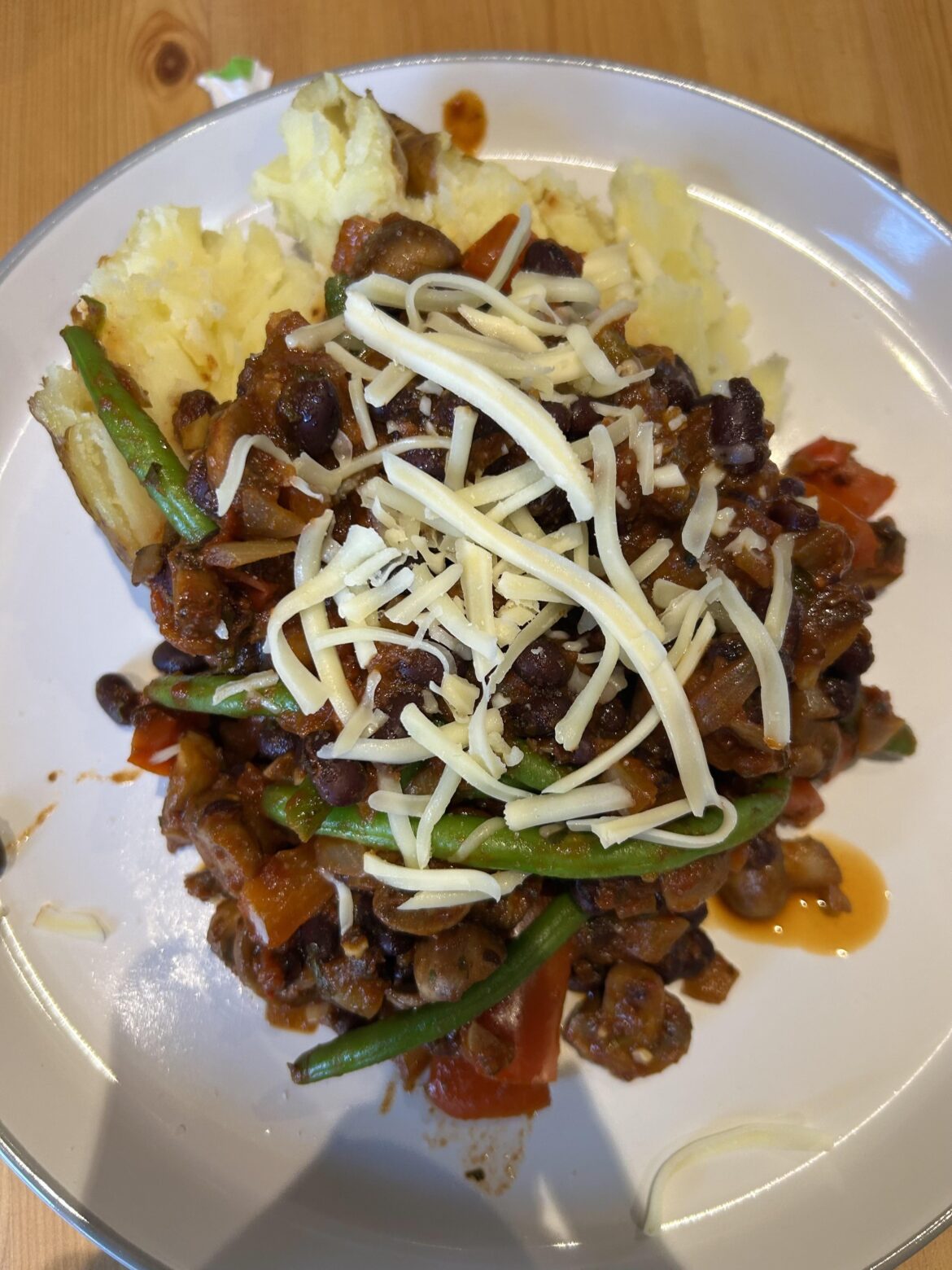 Mushroom and black bean chilli with a jacket potato