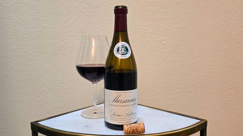 Louis Latour Marsannay Burgundy pinot noir with glass