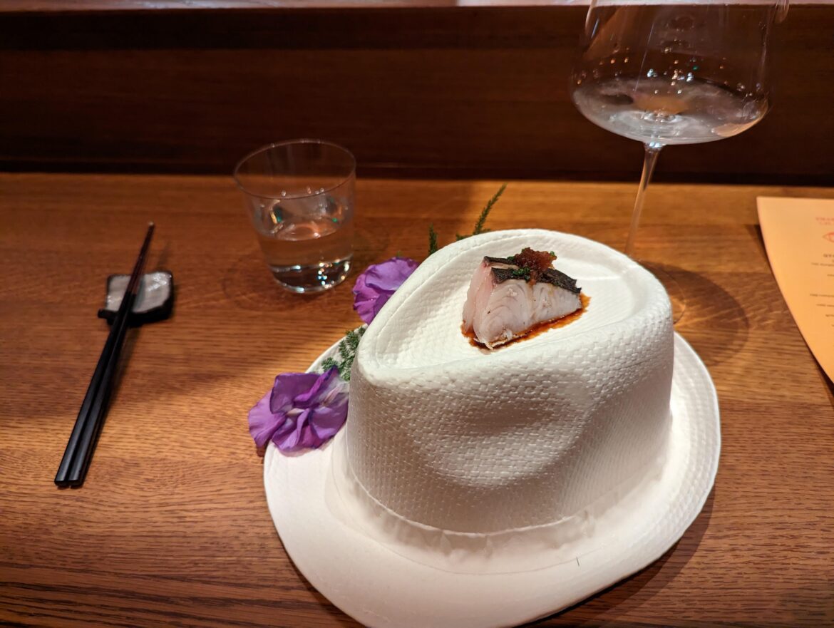 Sushi on a ceramic hat