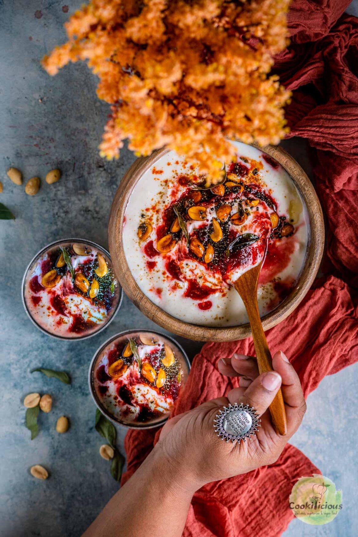 Beetroot Raita with Crunchy Peanut Tadka