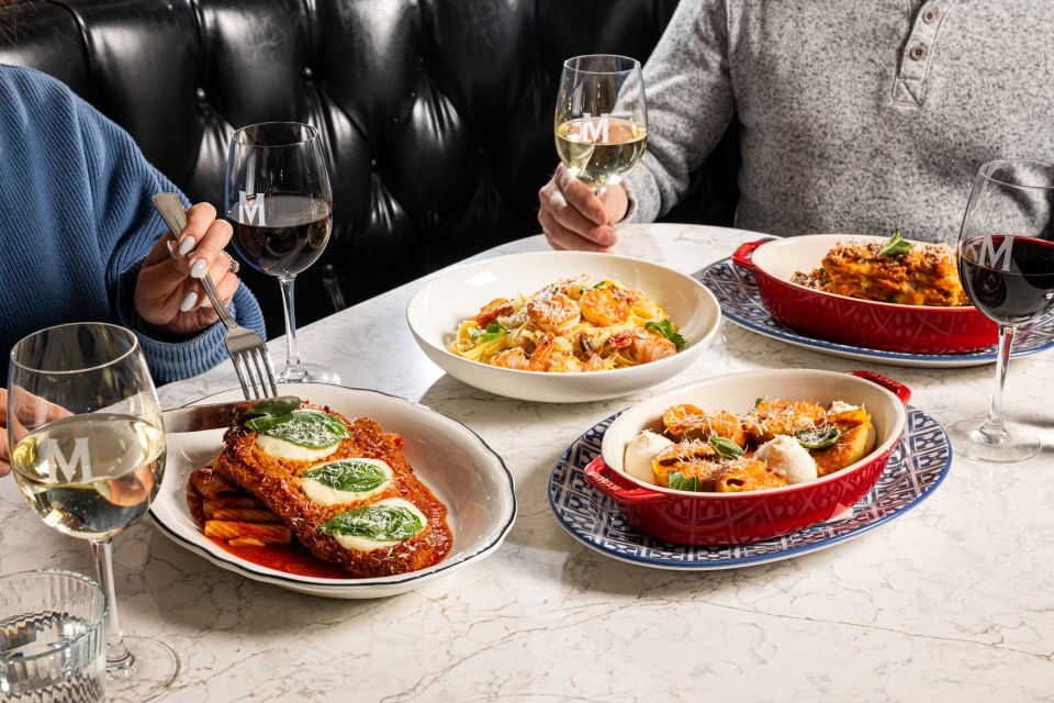 Maggiano's Little Italy's new menu featuring Italian-American dishes.