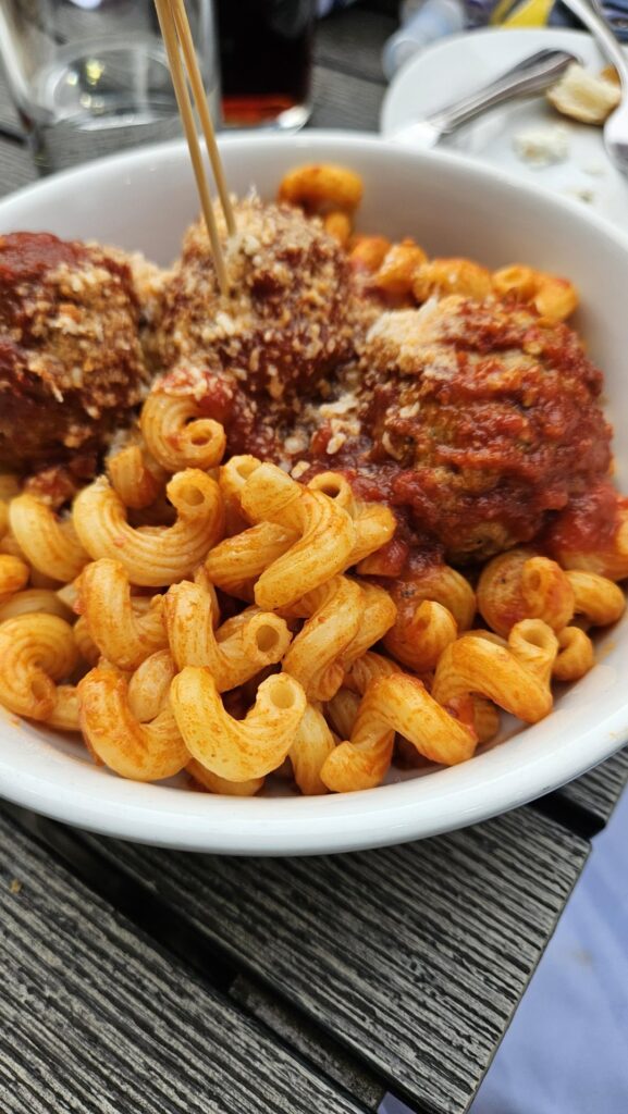 Pasta, meatballs and bruschetta from the Meatball Shop in Hells Kitchen.