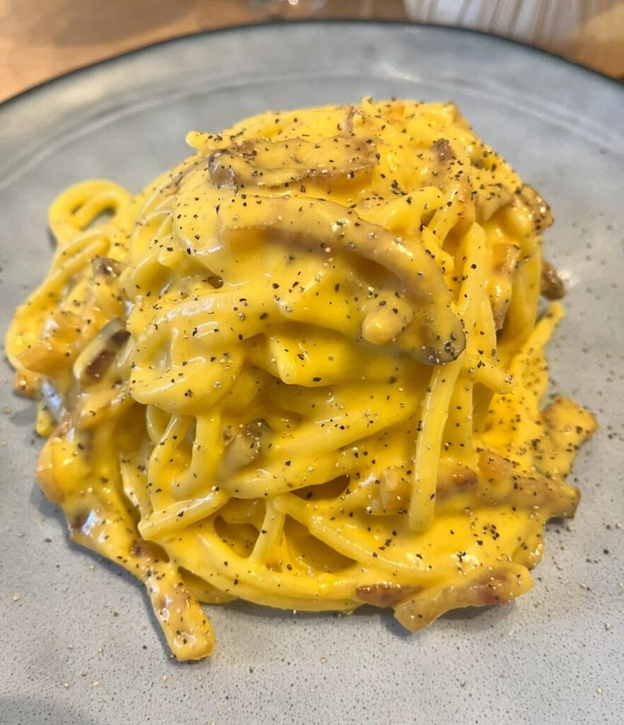 Carbonara With fresh Spaghetti alla Chitarra.