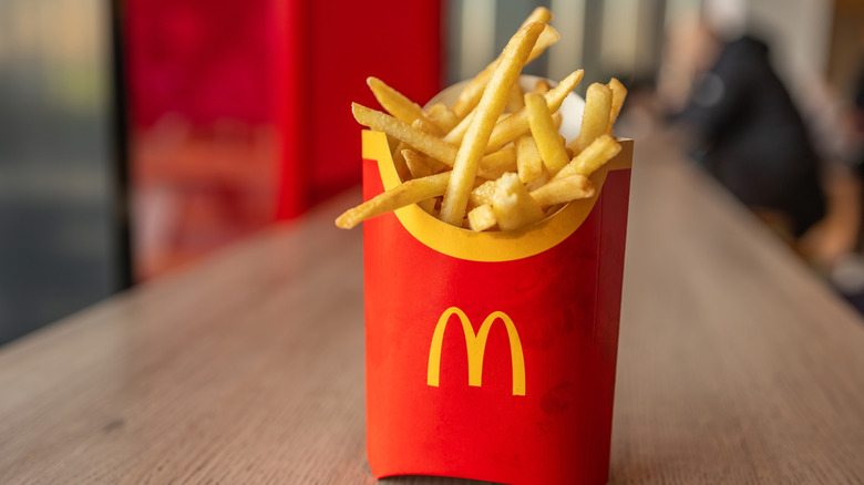 McDonald's fries on a wooden table
