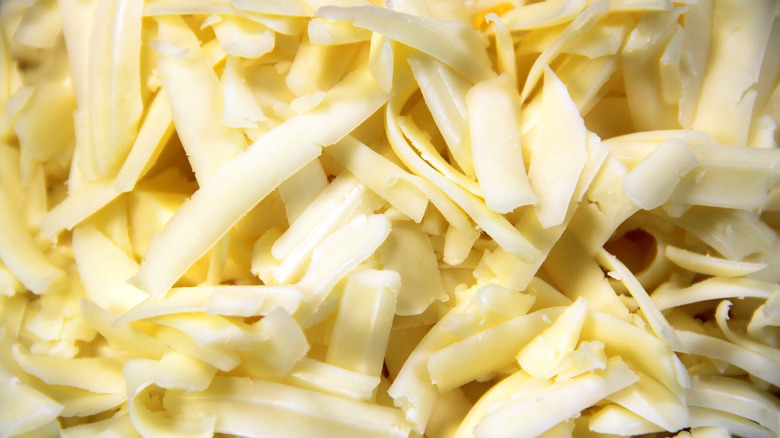 Close up of shredded Monterey Jack cheese