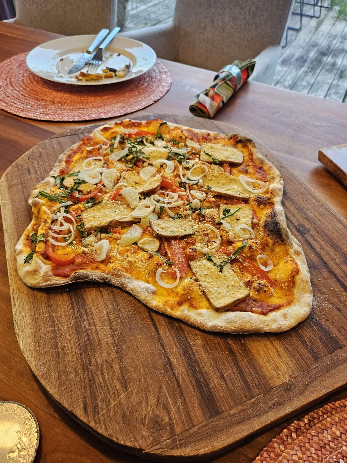Staying with my vegan cousin, this is his vegan """"pizza""""....