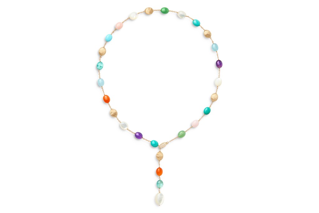 A necklace with colorful beads. 