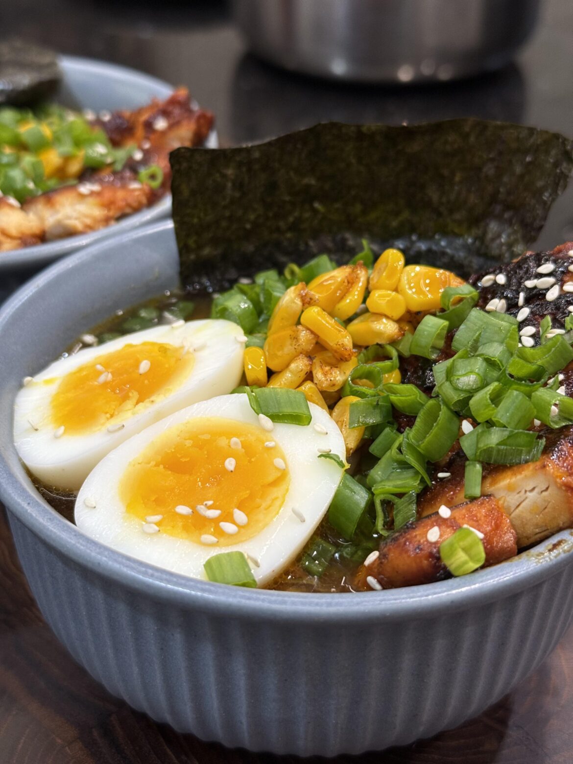 Was craving some Miso Ramen, so made it. Topped with Gochujang grilled chicken. [homemade]
