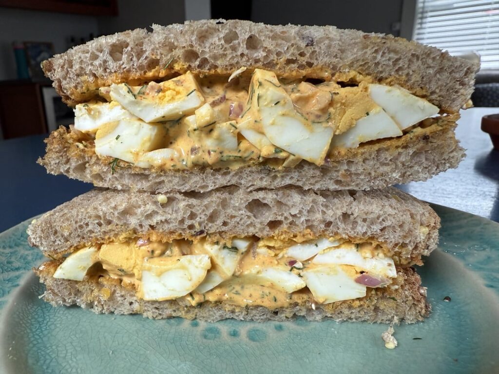 Was craving an egg salad sandwich today, so I made one. Don’t see many on here. What’s your secret ingredient for egg salad? Mine’s dill.