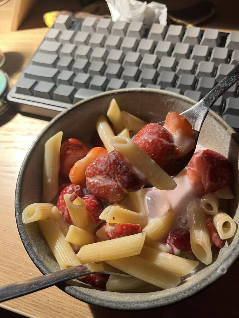 Pasta with strawberries.