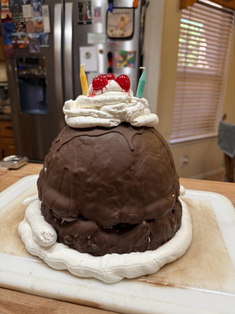 It’s 100 degrees, not baking ANYTHING! “Mile high mud pie”