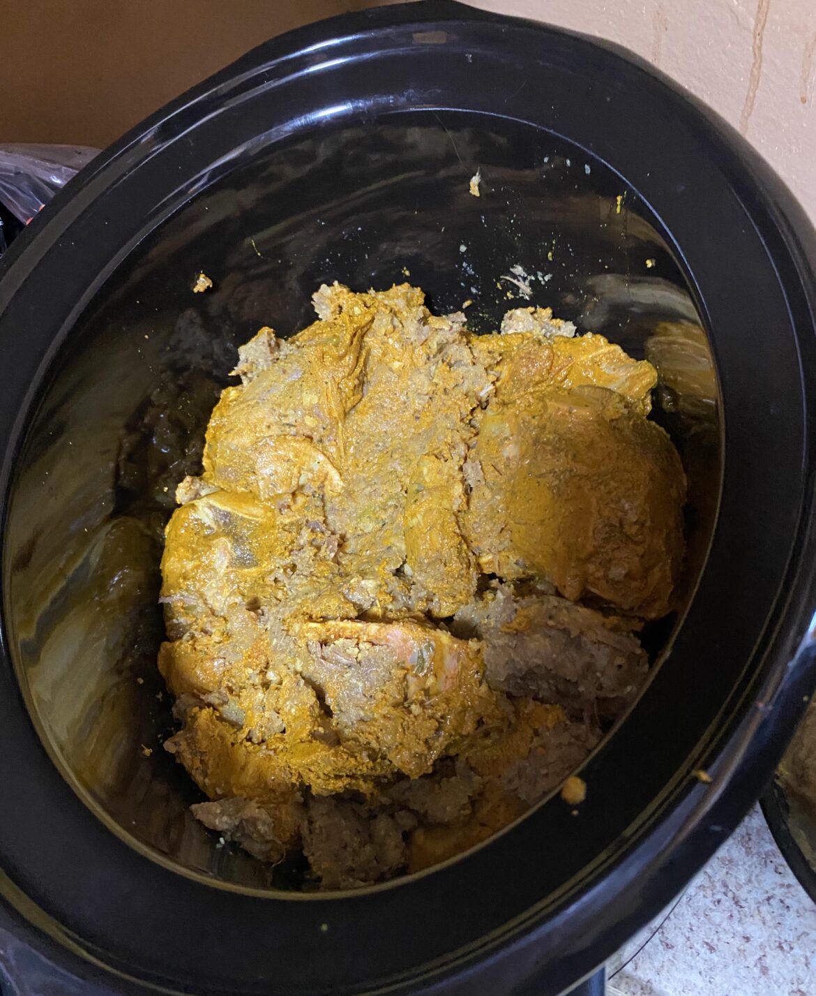 My mother made me curry goat but gave me mostly broth😕. I took the remaining broth and mixed it with some Goat Meat Chunks, Curry Powder, and other seasonings.