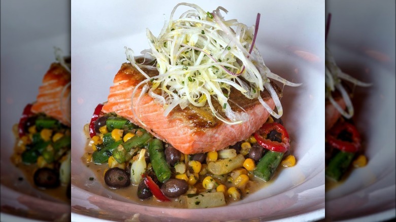 trout with summer succotash